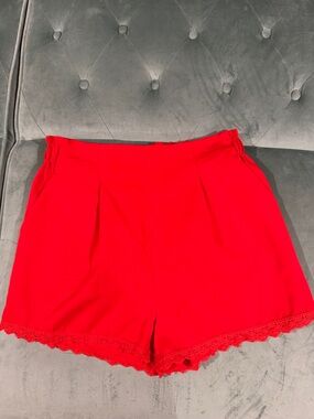 High-Waist Red Lace-Trim Women's Shorts